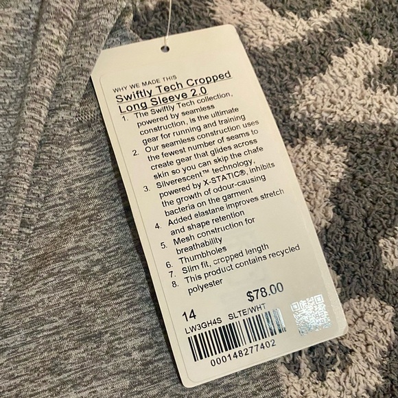Lululemon Slate/White Swiftly Tech Cropped Long Sleeve 2.0 - Picture 5 of 6